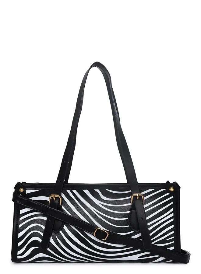 Striped Hand Bag with Zip Lock