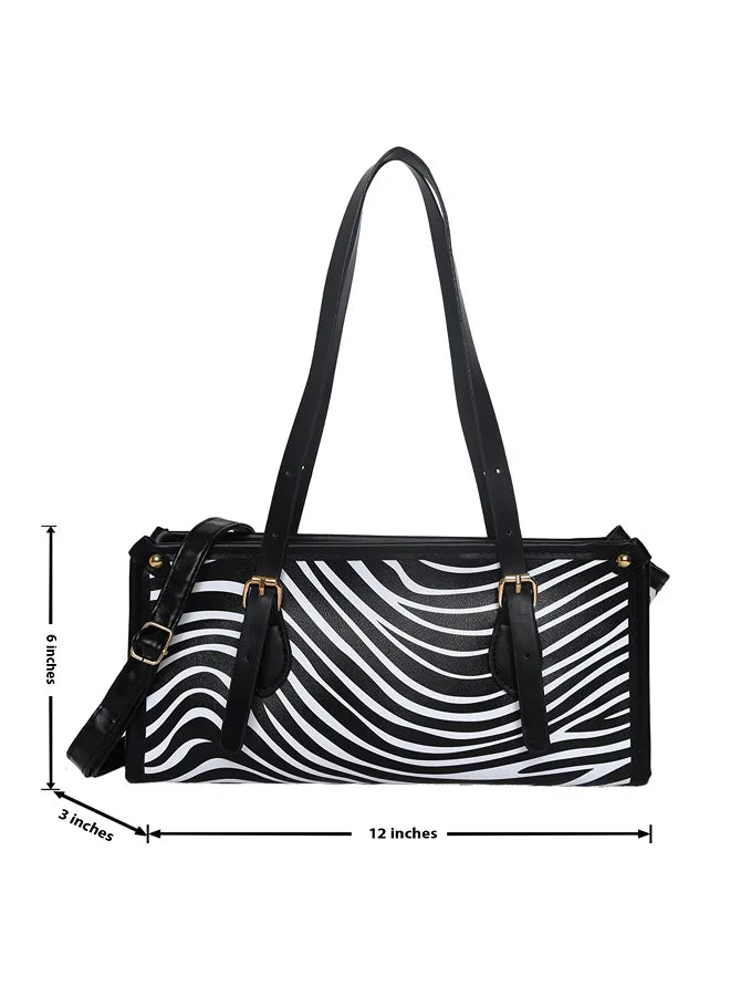 Striped Hand Bag with Zip Lock