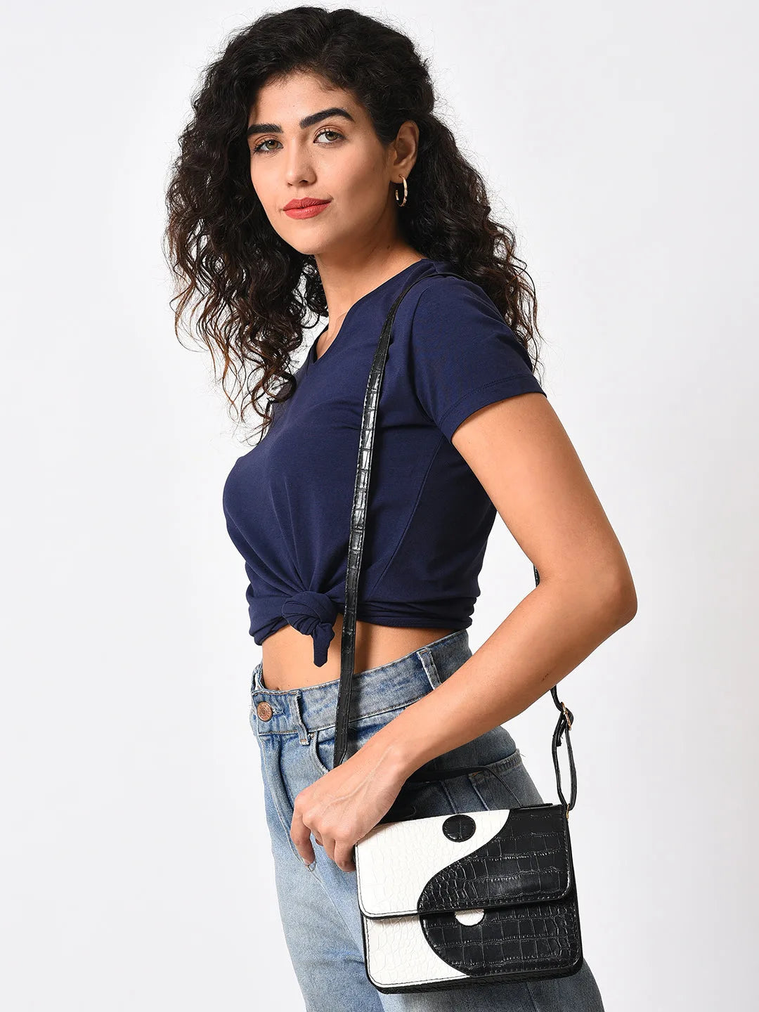 Colour block Sling Bag with Magnet Lock