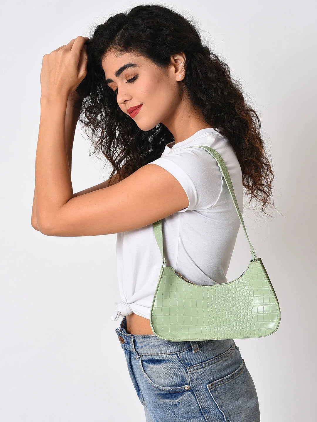 Textured Shoulder Bag with Zip Lock