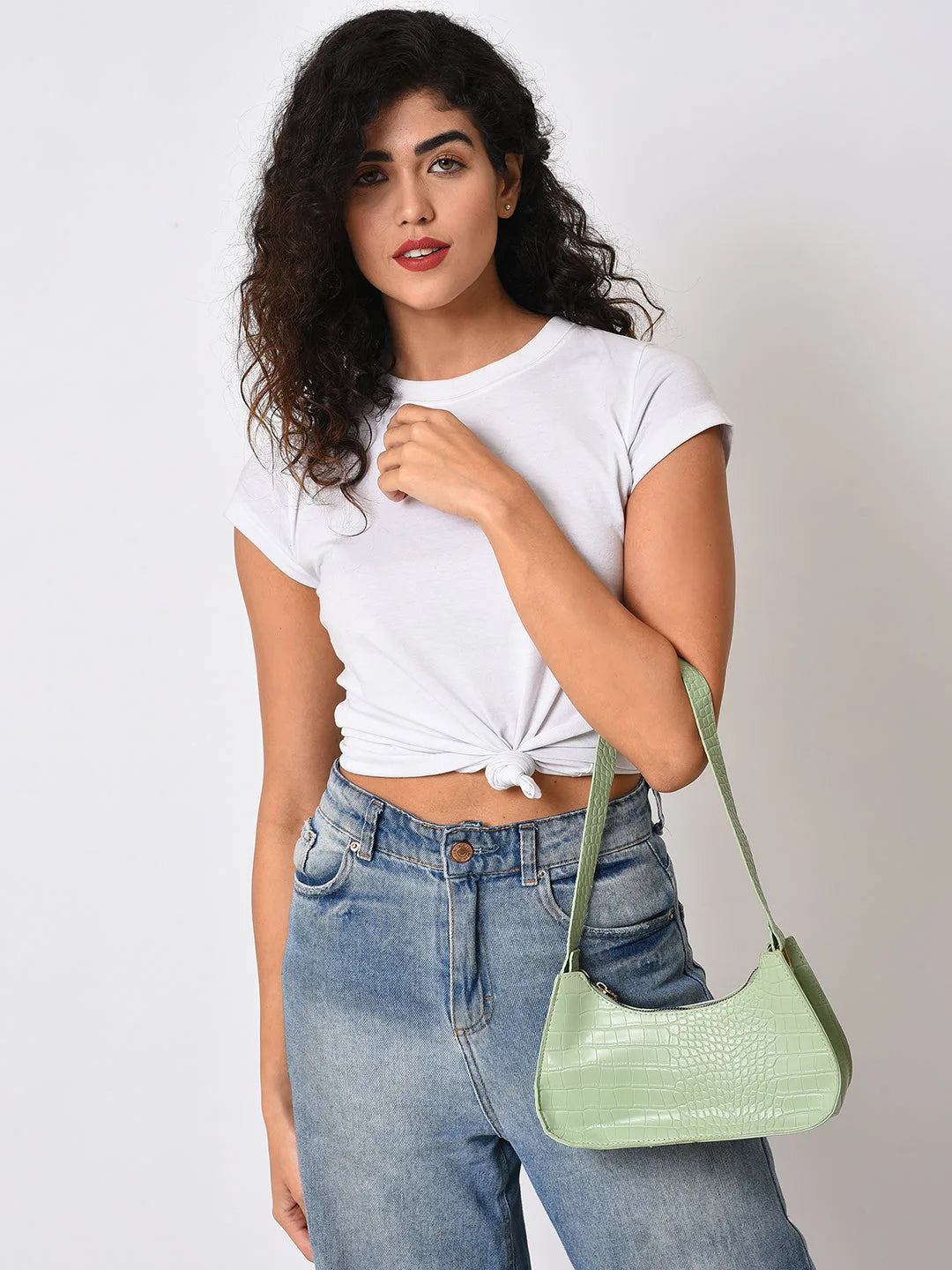 Textured Shoulder Bag with Zip Lock