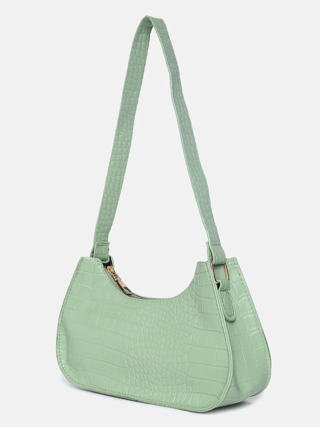 Textured Shoulder Bag with Zip Lock