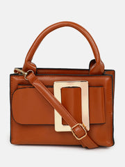 Solid Zip Lock Hand Bag with Buckle Detail