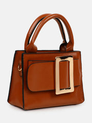 Solid Zip Lock Hand Bag with Buckle Detail