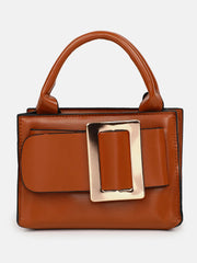 Solid Zip Lock Hand Bag with Buckle Detail