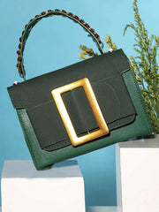 Solid Magnet Lock Hand Bag with Buckle Detail