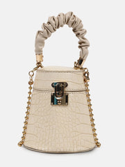 Textured Push Lock Hand Bag with Handle detail