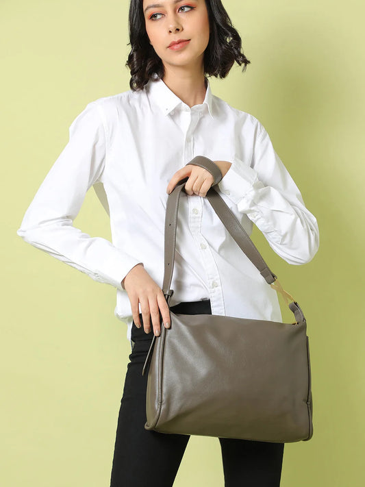 Solid Zip Lock Shoulder Bag