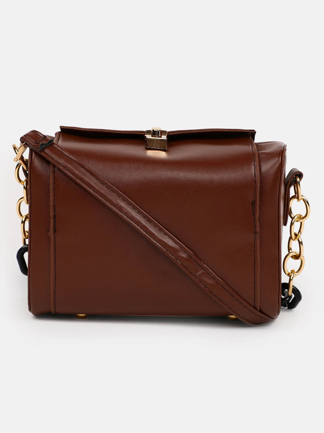 Textured Push Lock Hand Bag with Chain Strap