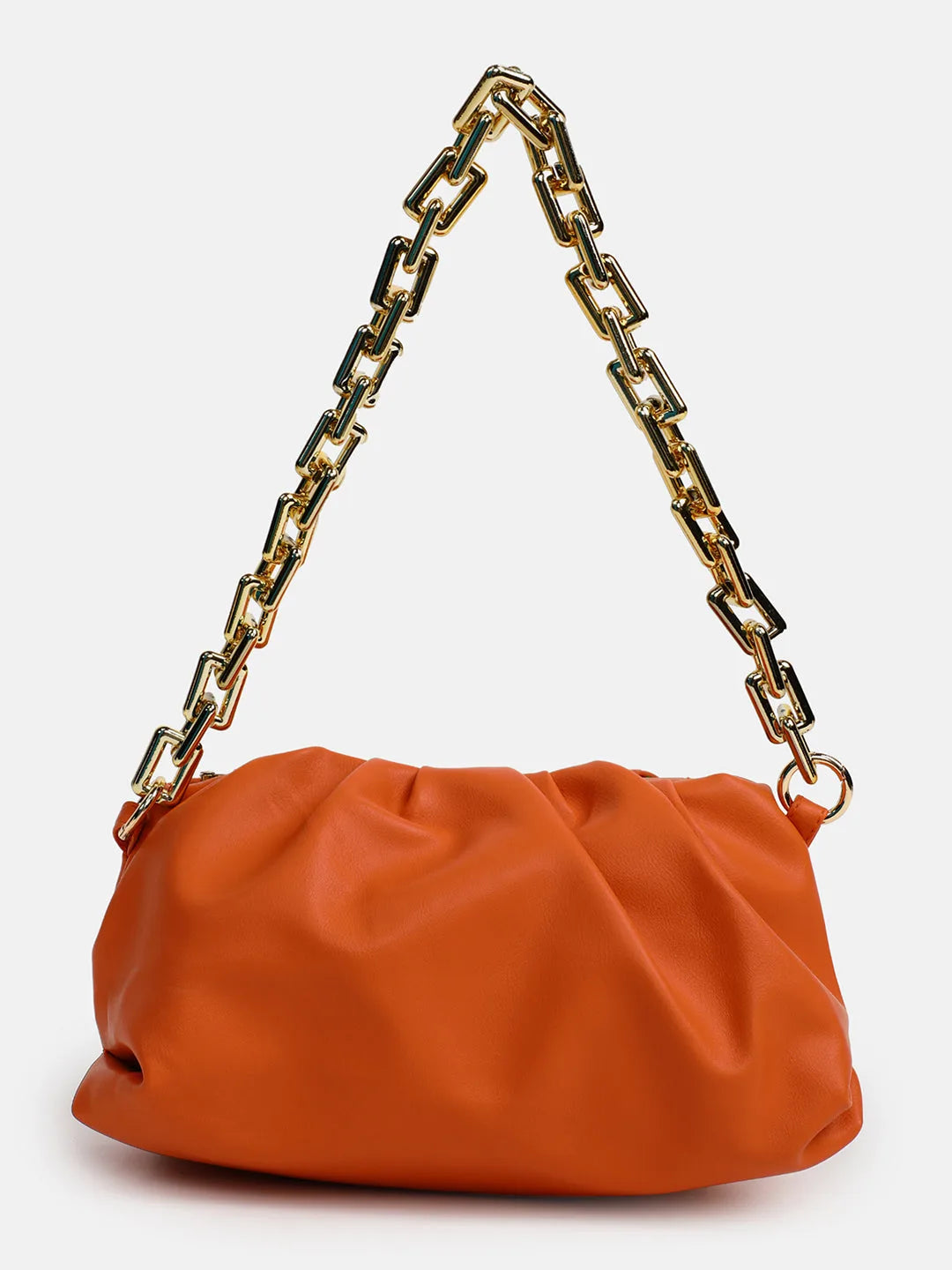 Solid Zip Lock Shoulder Bag with Chain Strap