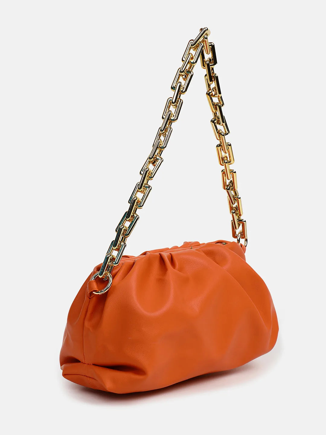 Solid Zip Lock Shoulder Bag with Chain Strap