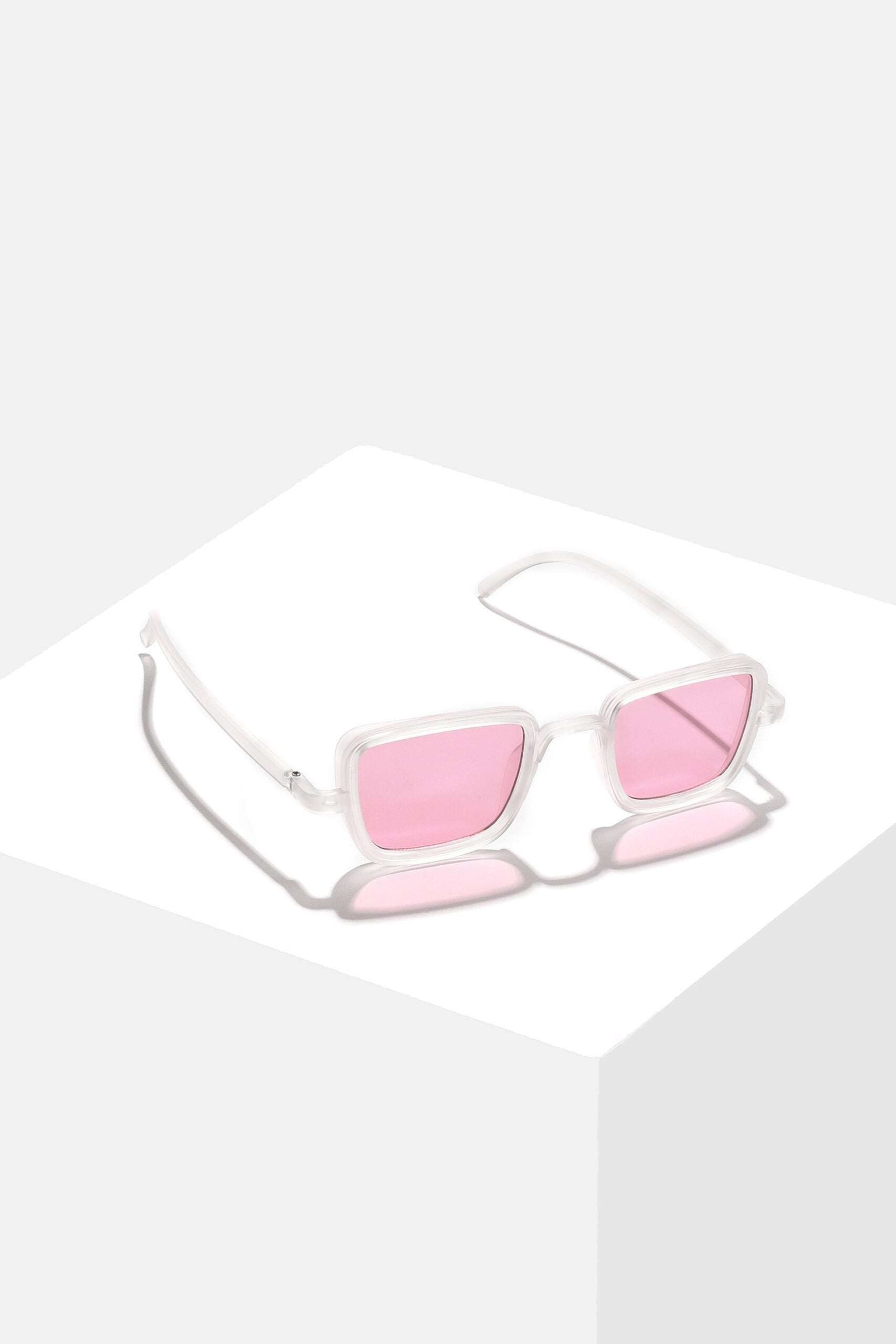 Women Pink Lens White Wayfarer Sunglasses