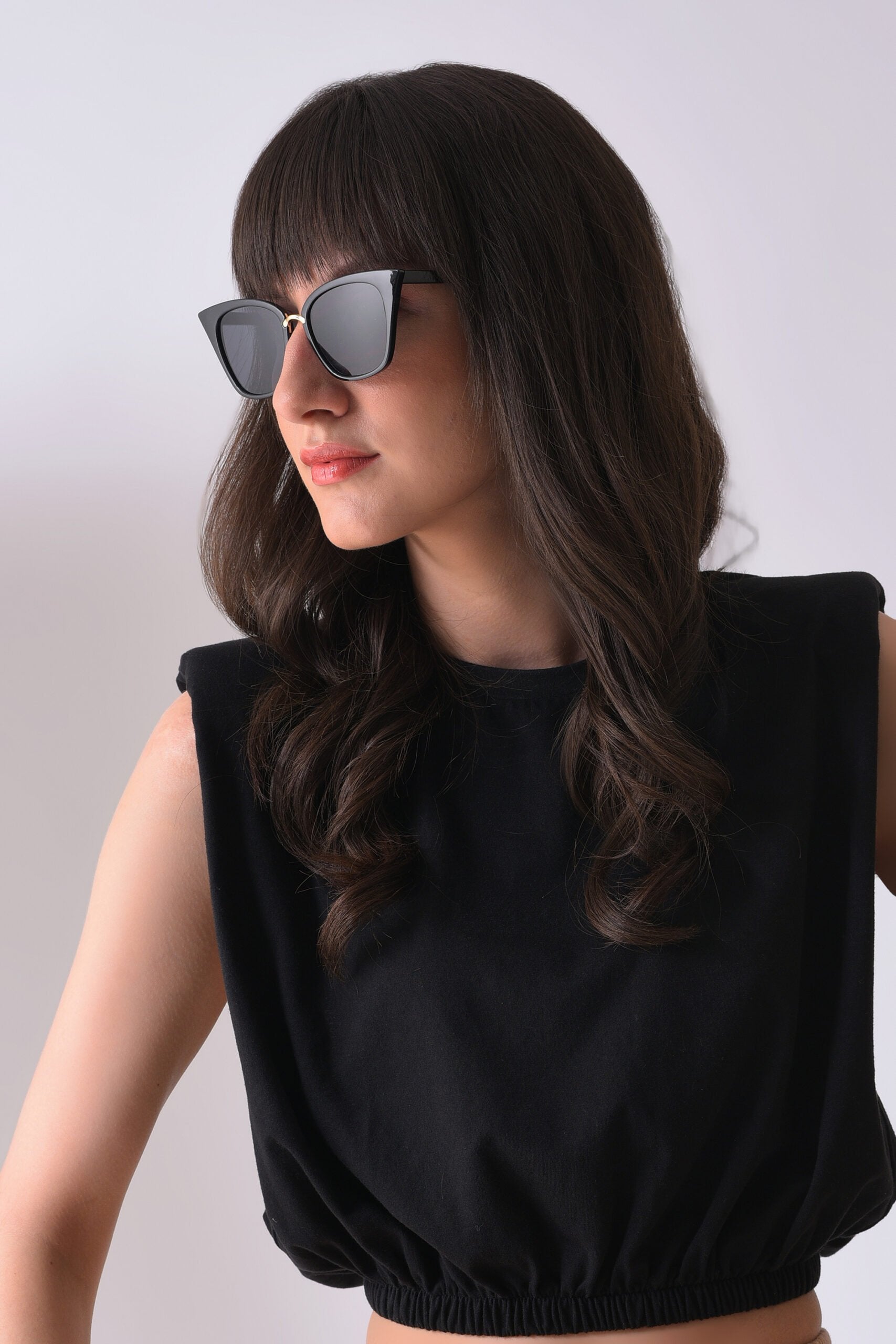 Women Black Lens Black Cateye Sunglasses