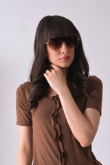 Women Brown Lens Pink Oversized Sunglasses