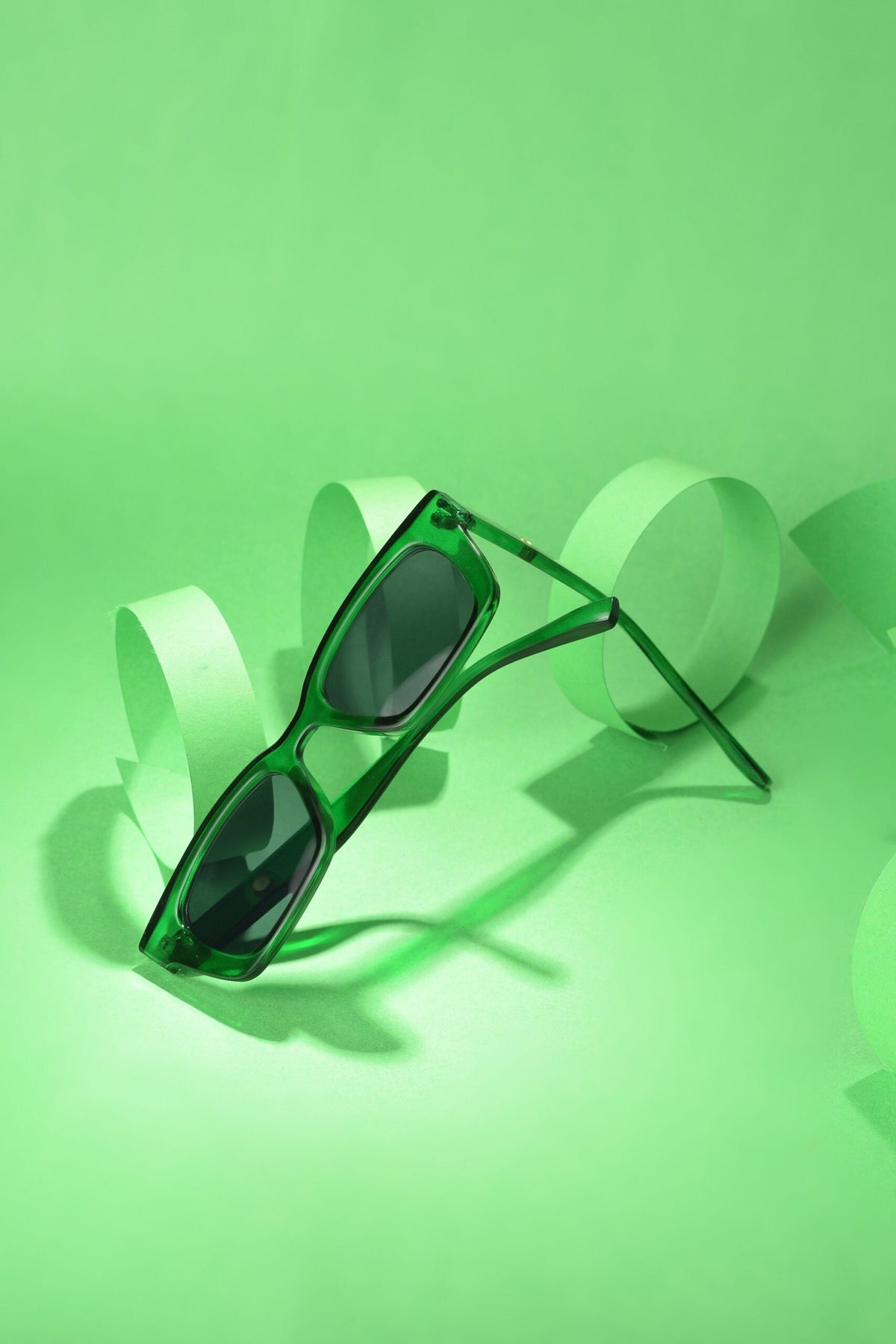 Women Black Lens Green Rectangle Sunglasses