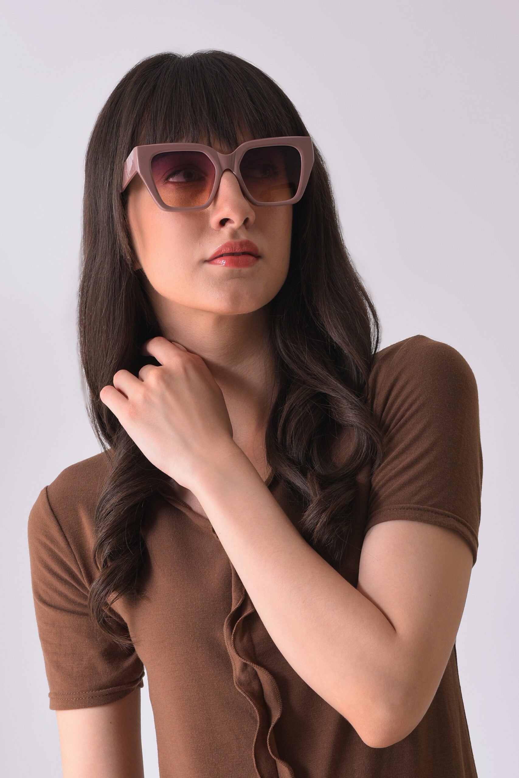 Women Mirrored Lens Brown Butterfly Sunglasses