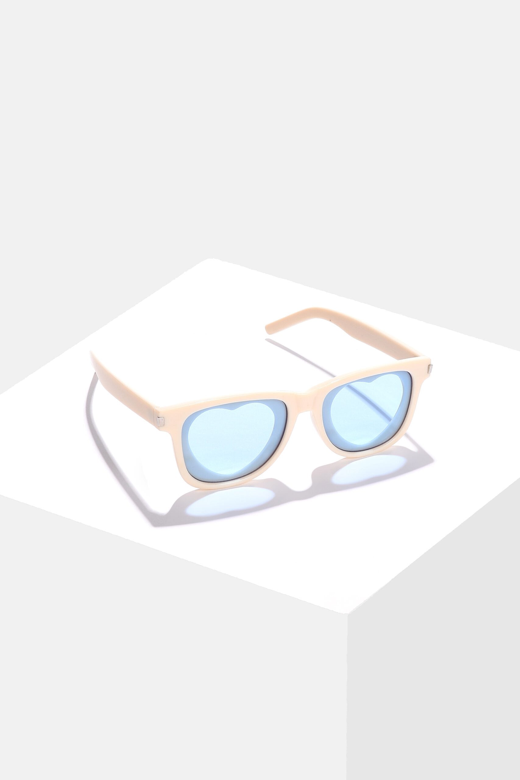 Women Blue Lens White Square Sunglasses