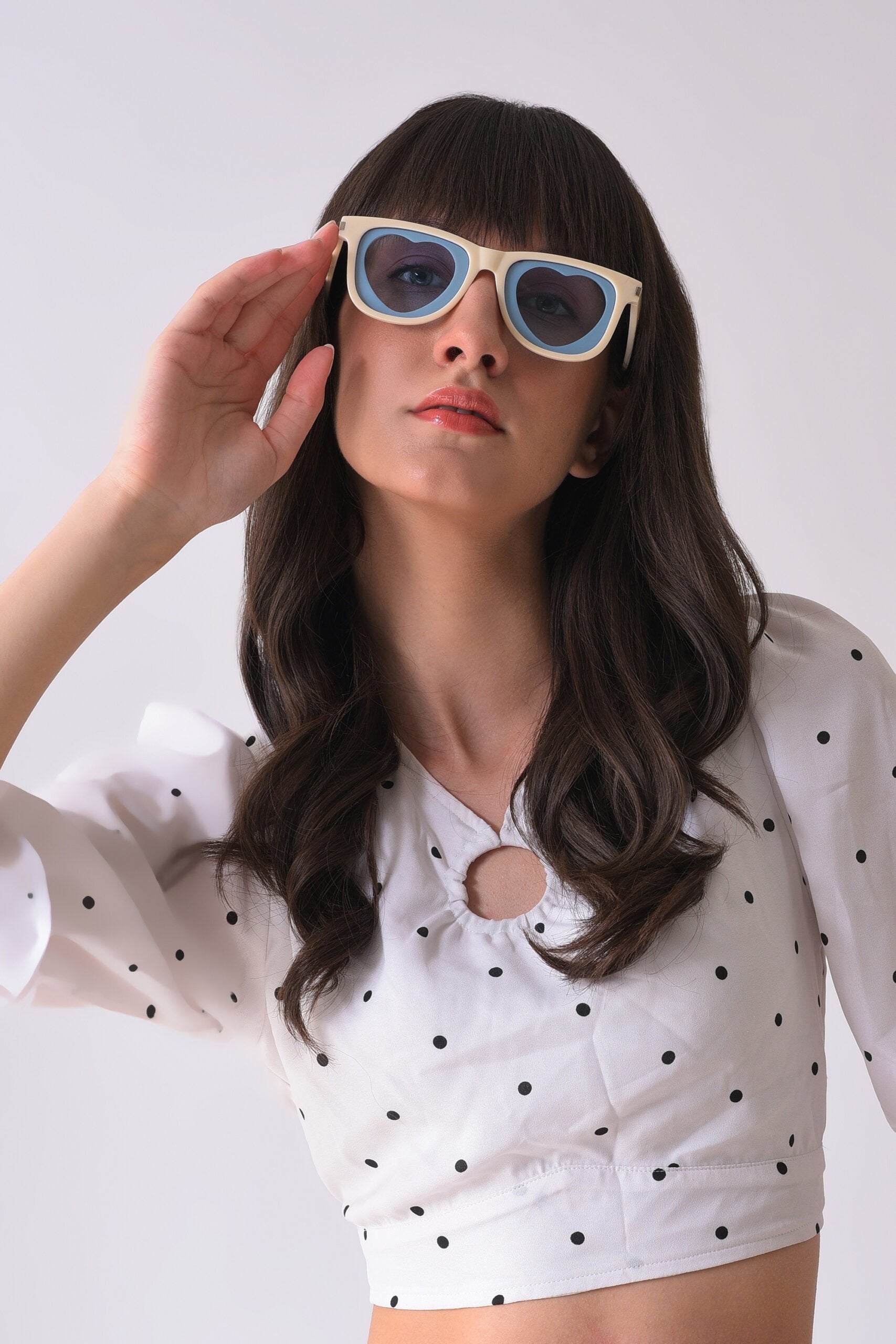 Women Blue Lens White Square Sunglasses