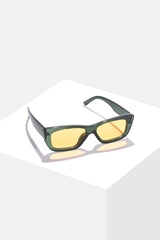 Women Yellow Lens Green Rectangle Sunglasses