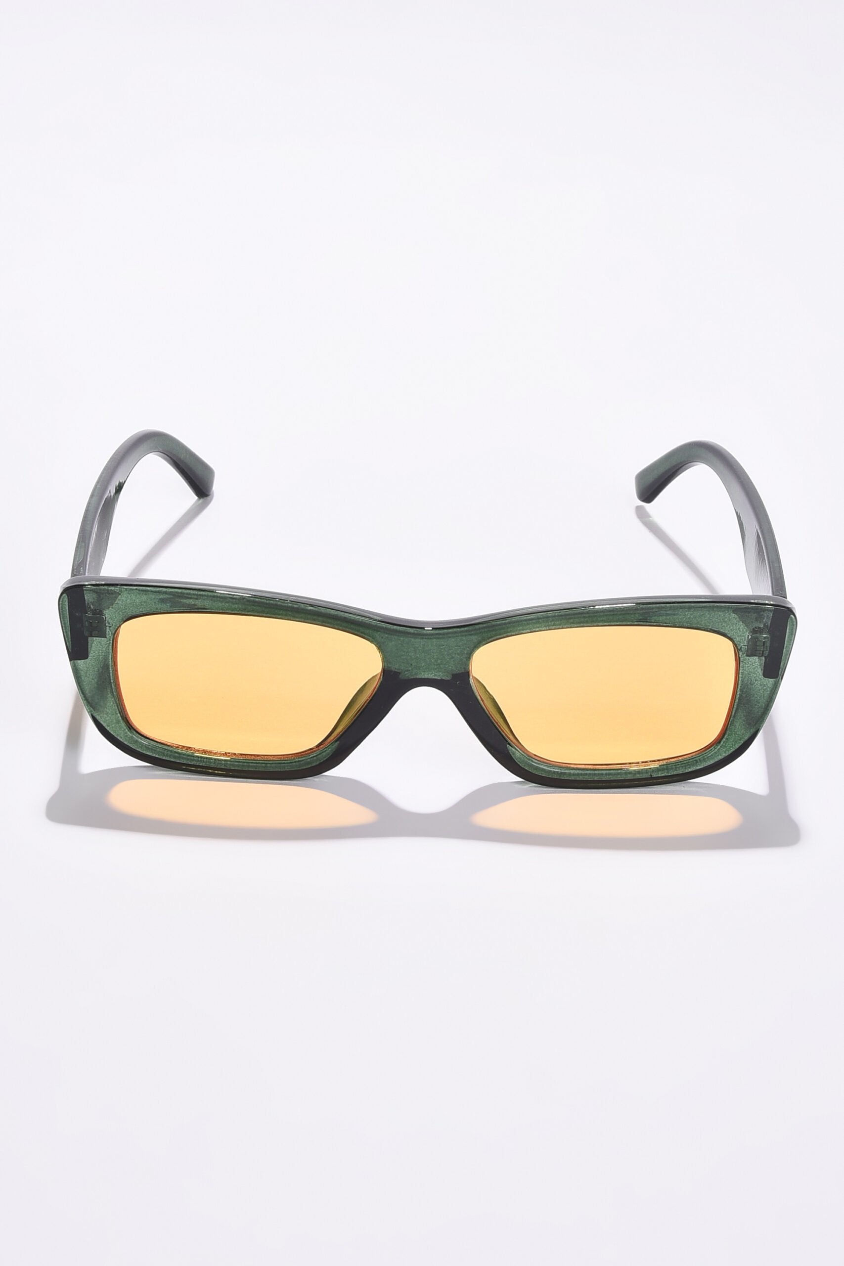 Women Yellow Lens Green Rectangle Sunglasses