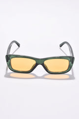 Women Yellow Lens Green Rectangle Sunglasses