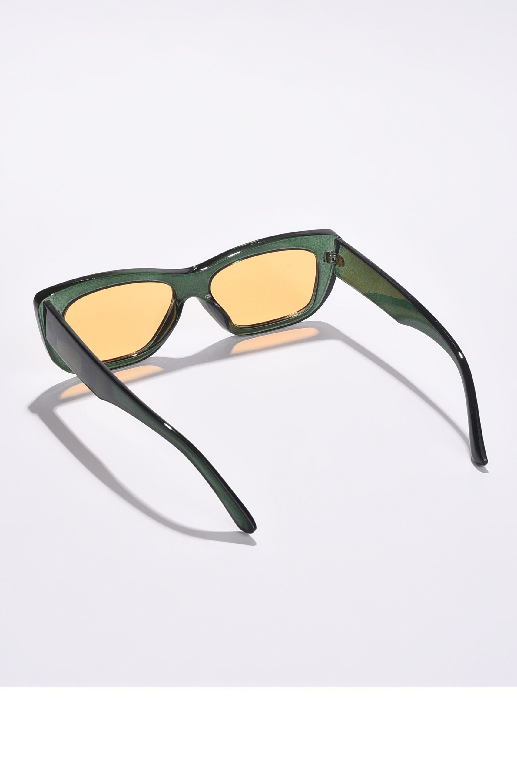 Women Yellow Lens Green Rectangle Sunglasses