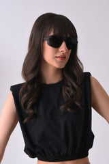 Women Black Lens Black Wayfarer Sunglasses