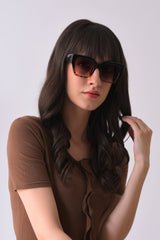 Women Brown Lens Black Butterfly Sunglasses