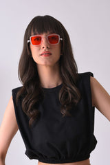 Women Orange Lens White Wayfarer Sunglasses