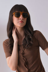 Women Black Lens Yellow Aviator Sunglasses