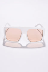 Women Pink Lens White Oversized Sunglasses