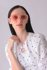 Women Pink Lens Pink Oval Sunglasses