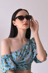 Women Black Lens Black Cateye Sunglasses