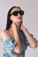 Women Black Lens Black Oversized Sunglasses