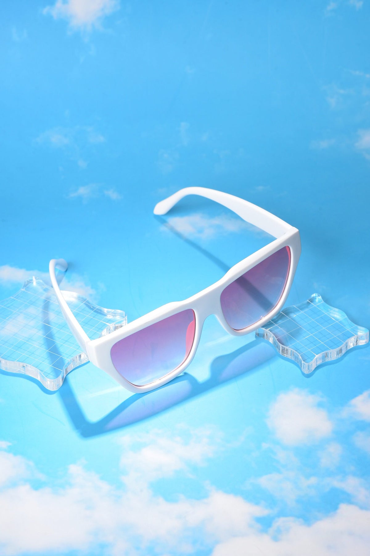 Women Pink Lens White Cateye Sunglasses