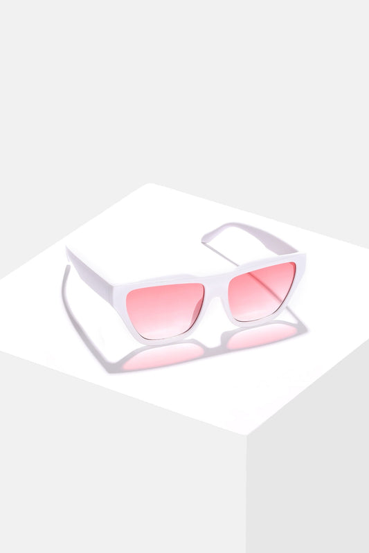 Women Pink Lens White Cateye Sunglasses