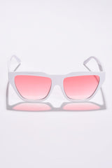 Women Pink Lens White Cateye Sunglasses