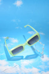 Women Black Lens Green Rectangle Sunglasses