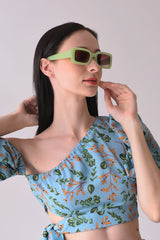 Women Black Lens Green Rectangle Sunglasses