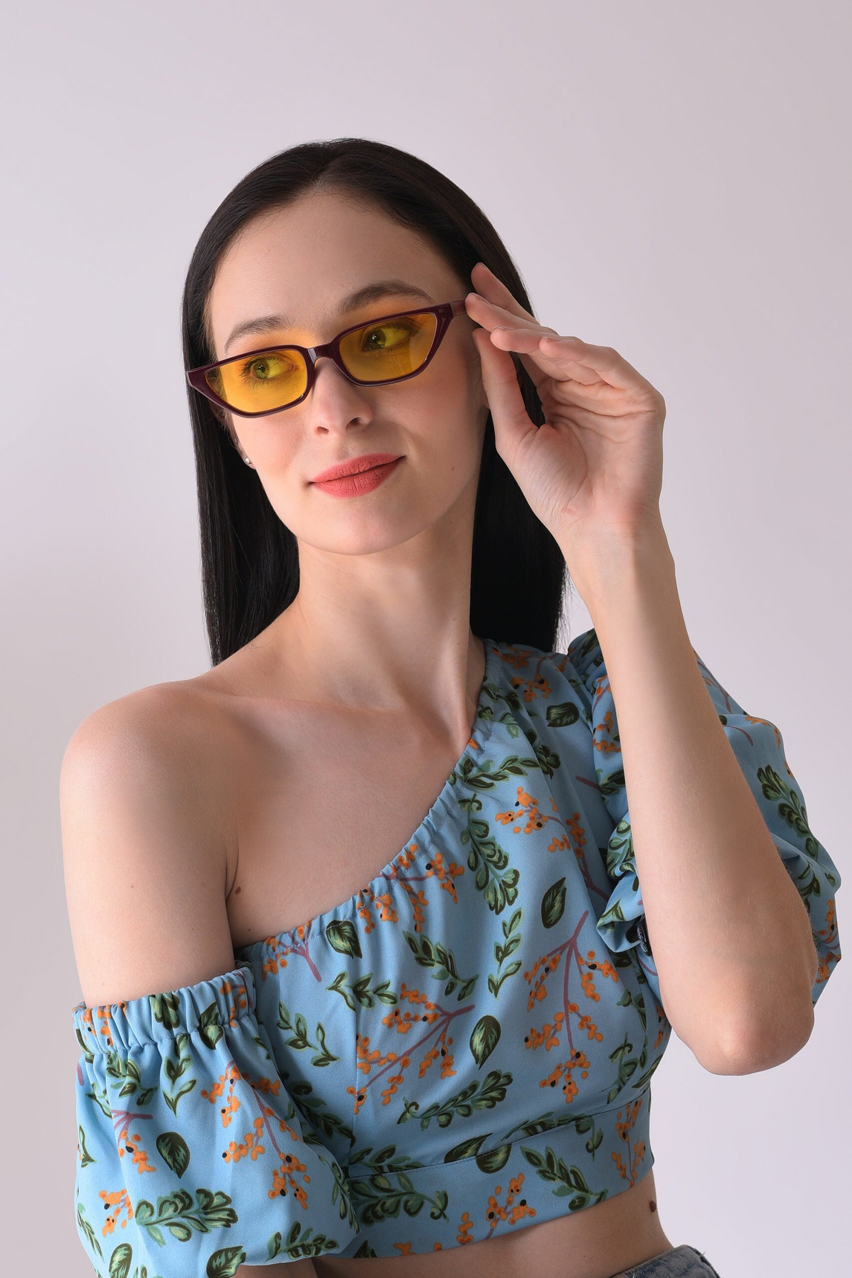 Women Yellow Lens Brown Butterfly Sunglasses