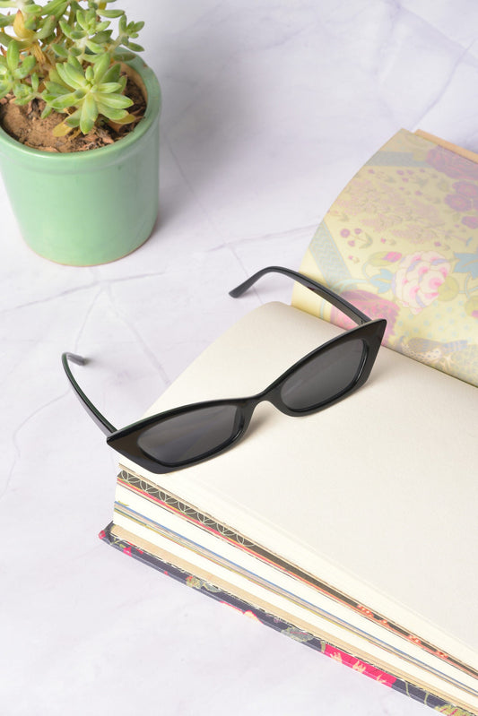 Women Black Lens Black Cateye Sunglasses