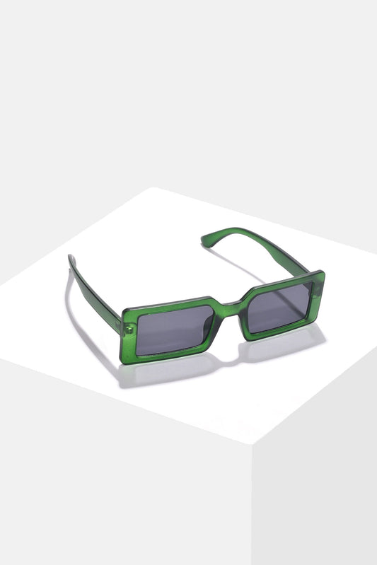 Women Black Lens Green Rectangle Sunglasses