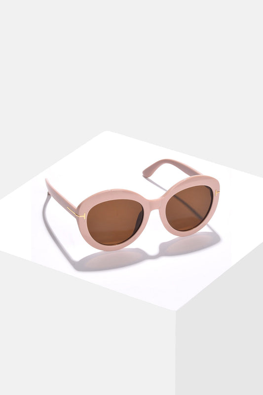 Women Brown Lens Pink Round Sunglasses