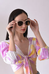 Women Brown Lens Pink Round Sunglasses