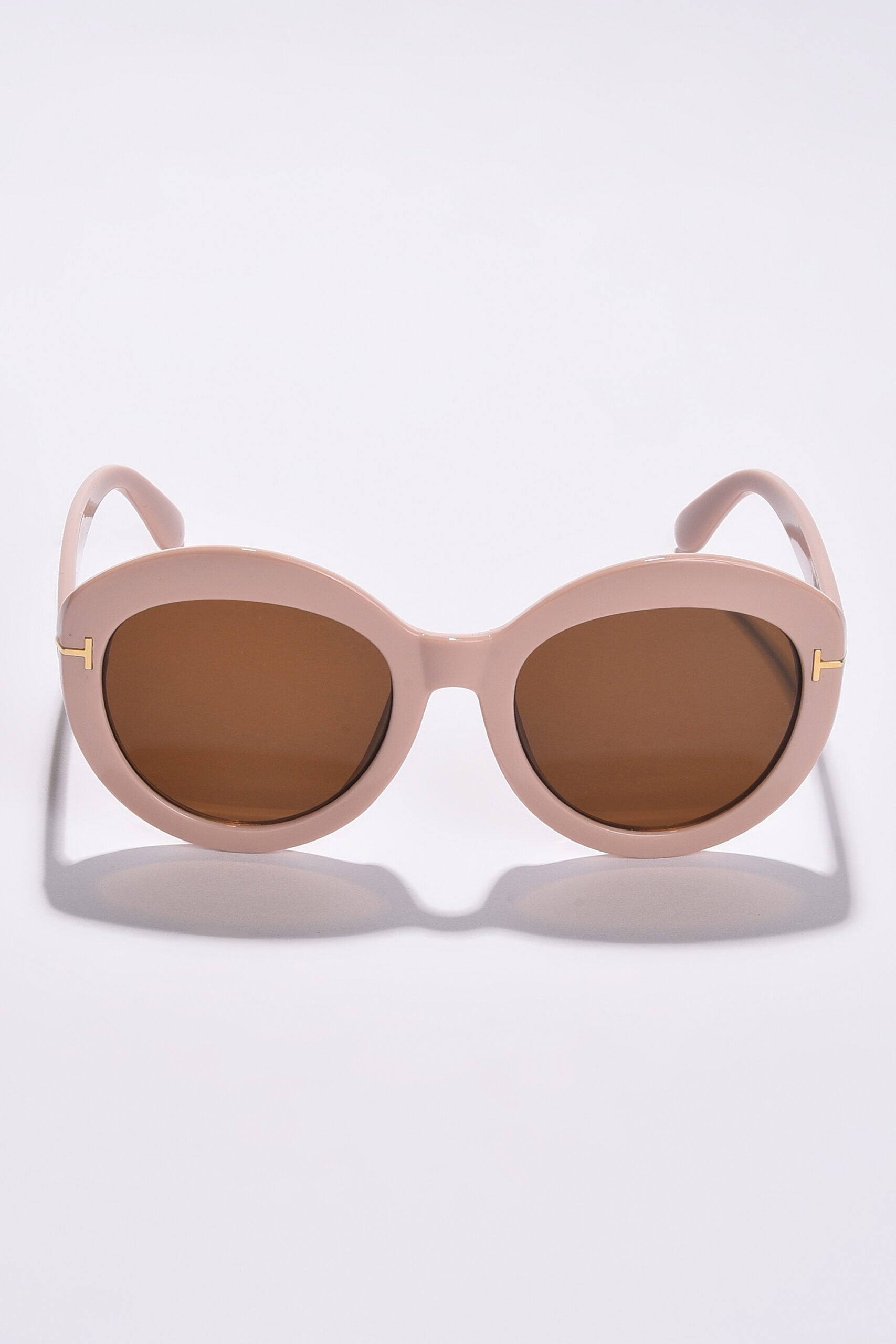 Women Brown Lens Pink Round Sunglasses