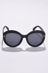 Women Black Lens Black Oval Sunglasses