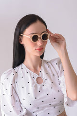 Women Brown Lens Pink Round Sunglasses