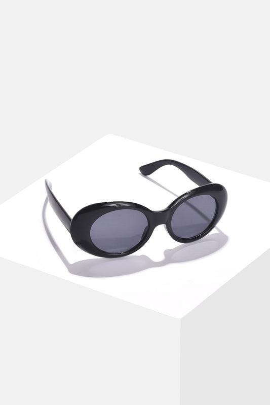 Women Grey Lens Black Oval Sunglasses