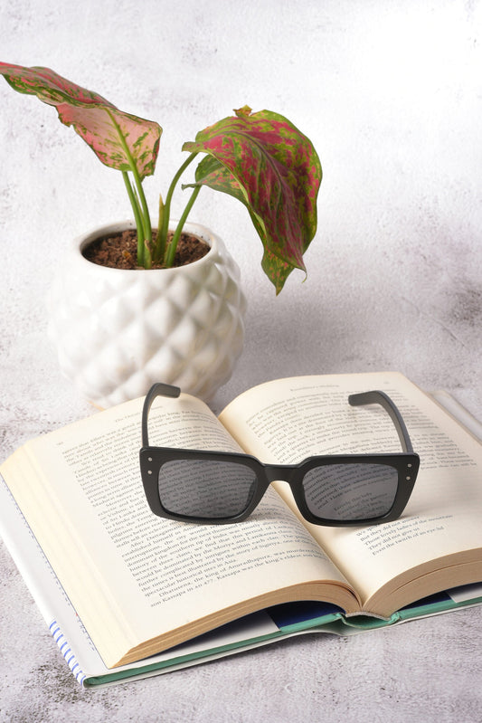 Women Black Lens Black Square Sunglasses