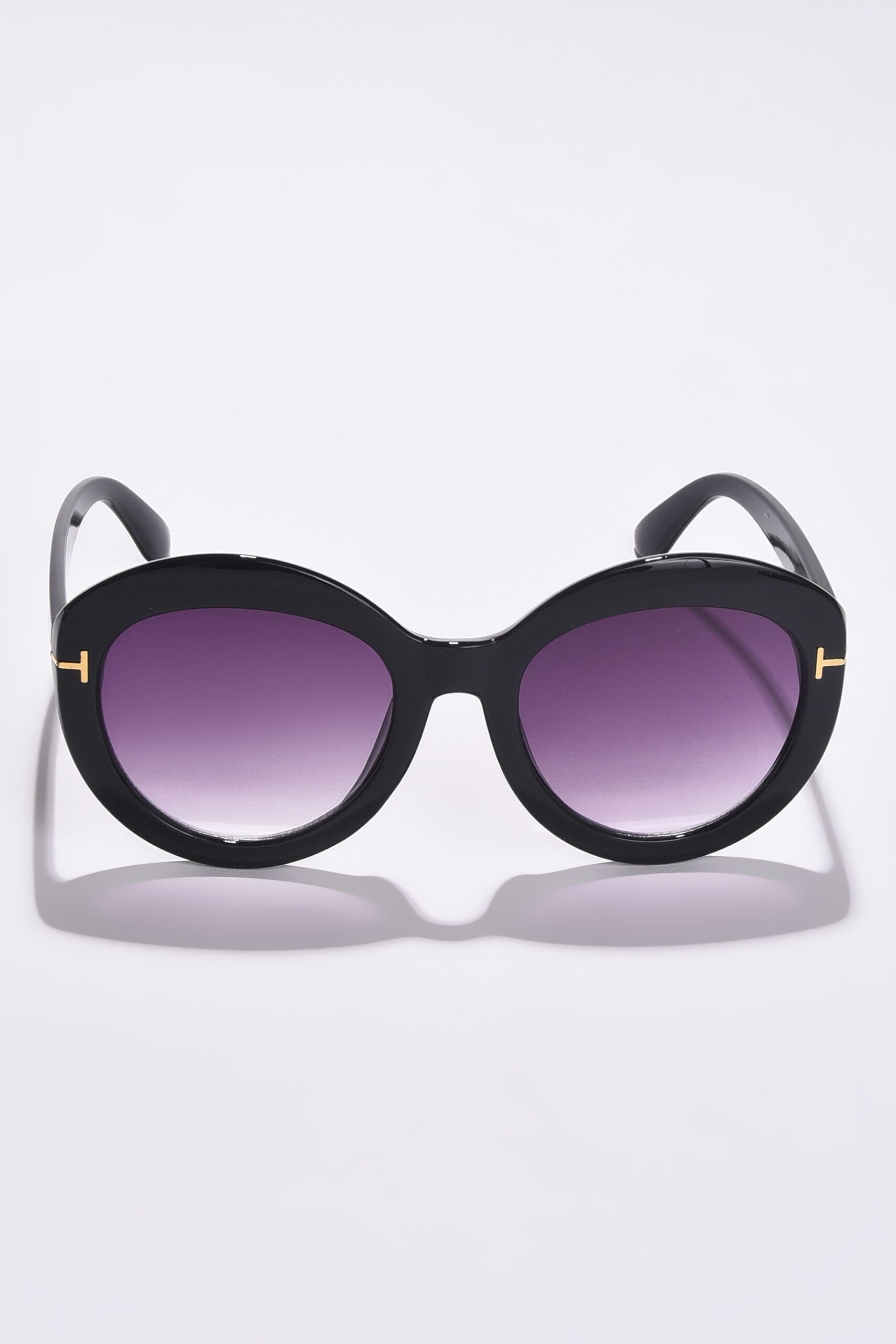 Women Purple Lens Black Oval Sunglasses